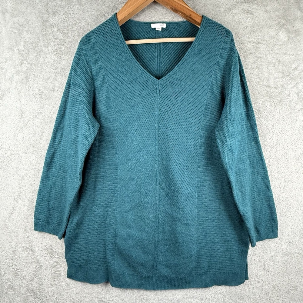 J. Jill V-Neck Tunic Sweater Womens LT Tall Turquoise Ribbed‎ Knit Casual Fall